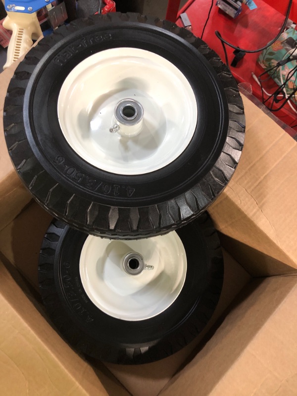 Photo 2 of 2-Pack 4.10/3.50-6" Flat-Free Tire, Hand Truck Tire on Wheel, 3" Centered Hub 5/8" Ball Bearings