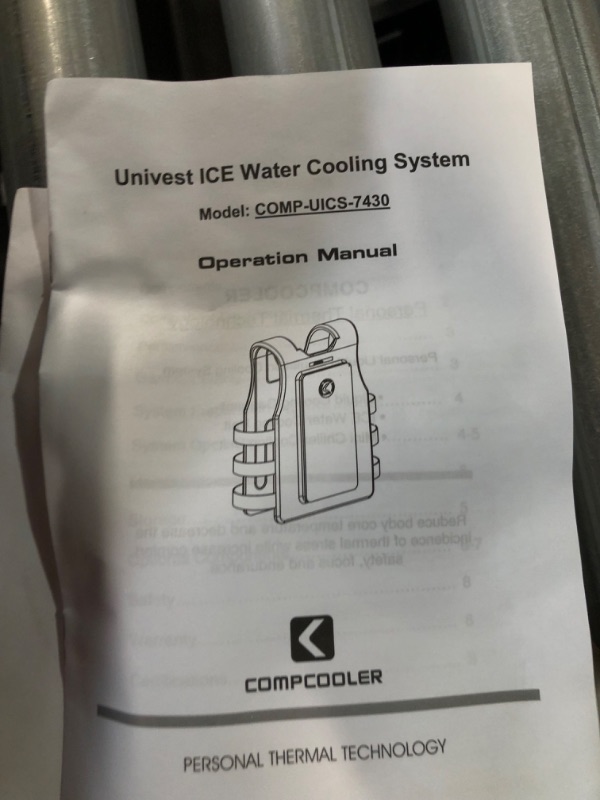 Photo 5 of **BATTERY DOES NOT HOLD CHARGE/SEE NOTES** COMPCOOLER Univest ICE Water Cooling System Self-Contained Univest Includes Tubing-Lined Vest and Integral Backpack with 3.0L Bladder and 7.4V Battery (M/L, Black)