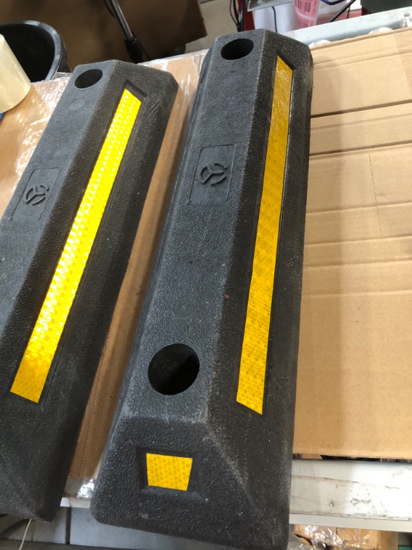 Photo 5 of **USED/SEE NOTES** Heavy Duty Packing Block Parking Target with Reflective Yellow Safety Stripes, Wheel Stop Stoppers,Size: 56×16×11cm