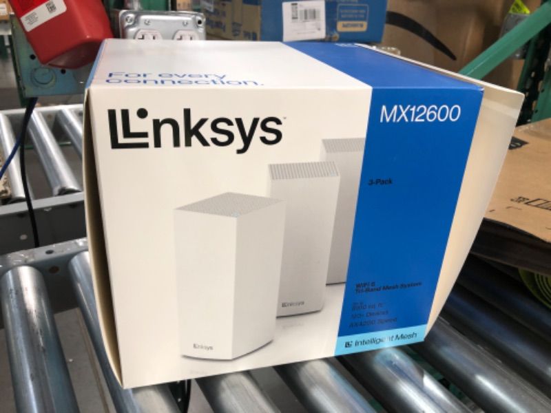 Photo 2 of Linksys MX12600 Velop Intelligent Mesh WiFi 6 System Coverage, 8,100 sq ft (White, 3-Pack) 120+ Devices 
See Notes For Additional Info.