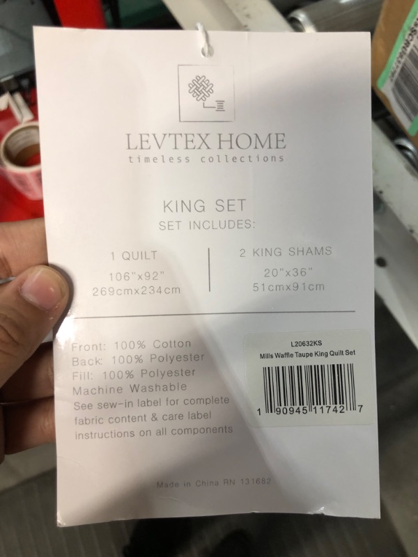 Photo 3 of **USED** Levtex Home - Mills Waffle - King/Cal King Quilt Set - (106 x 92in.), Sham Size (36 x 20in.) Taupe King Quilt