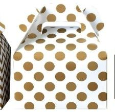 Photo 1 of **similar to stock photo**Outside the Box Papers Chevron, Stripe and Polka Dot Paper Gable Favor Boxes 8 Pack Gold, White White, Gold