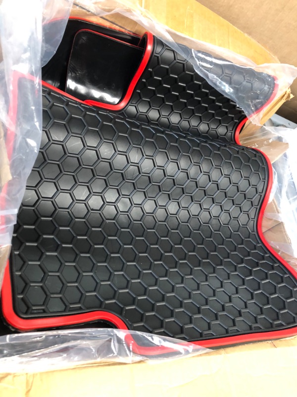 Photo 2 of San Auto Car Rubber Floor Mat for Honda CR-V 5th Generation 2017 2018 2019 2020 2021 2022 Custom Fit Black and Red Auto Liner Mats All Weather Protection Heavy Duty Odorless Black Red 2017-2022 Floor Mats