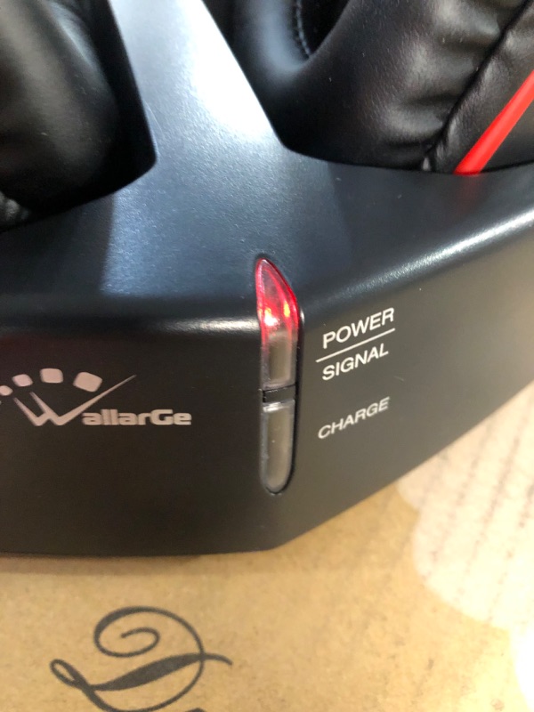 Photo 2 of WallarGe Wireless Headphones for TV Watching with 5.8GHz RF Transmitter Charging Dock, Plug and Play, 100 Ft Wireless Range, Rechargeable 20 Hour Battery (Black with Red)