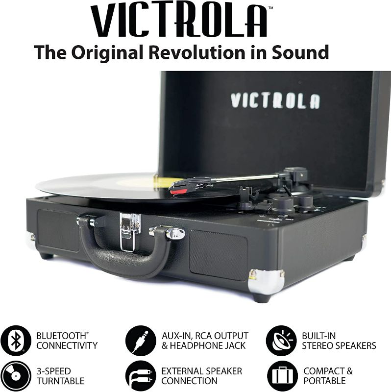 Photo 1 of Victrola Vintage 3-Speed Bluetooth Portable Suitcase Record Player with Built-in Speakers | Gray &  Black