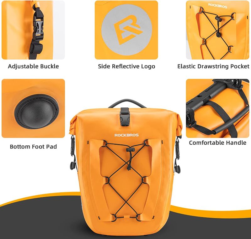 Photo 1 of ROCKBROS Bike Panniers Waterproof Bike Rear Rack Bag Max 30L Large Capacity Bike Rear Panniers for Cycling Traveling Commuting Orange*1