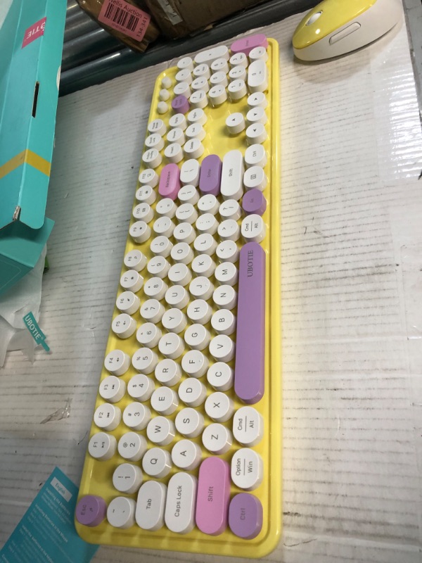 Photo 1 of UBOTIE 84Keys Colorful Wireless Computer Keyboards and Mice Combos, Mini Compact Retro Typewriter Design Laptop Keyboards with 2.4GHz USB Nano (Yellow)