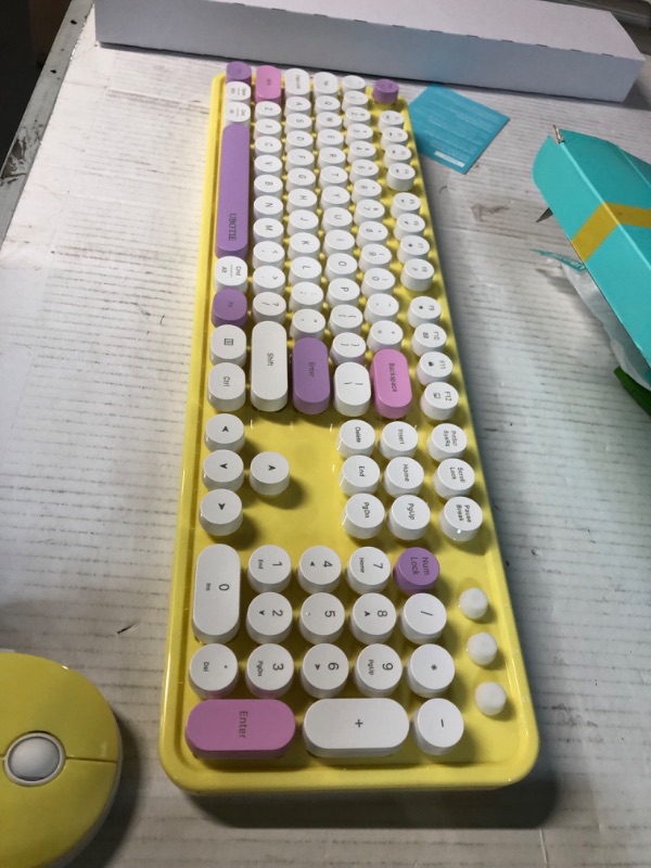 Photo 1 of UBOTIE 84Keys Colorful Wireless Computer Keyboards and Mice Combos, Mini Compact Retro Typewriter Design Laptop Keyboards with 2.4GHz USB Nano (Yellow)