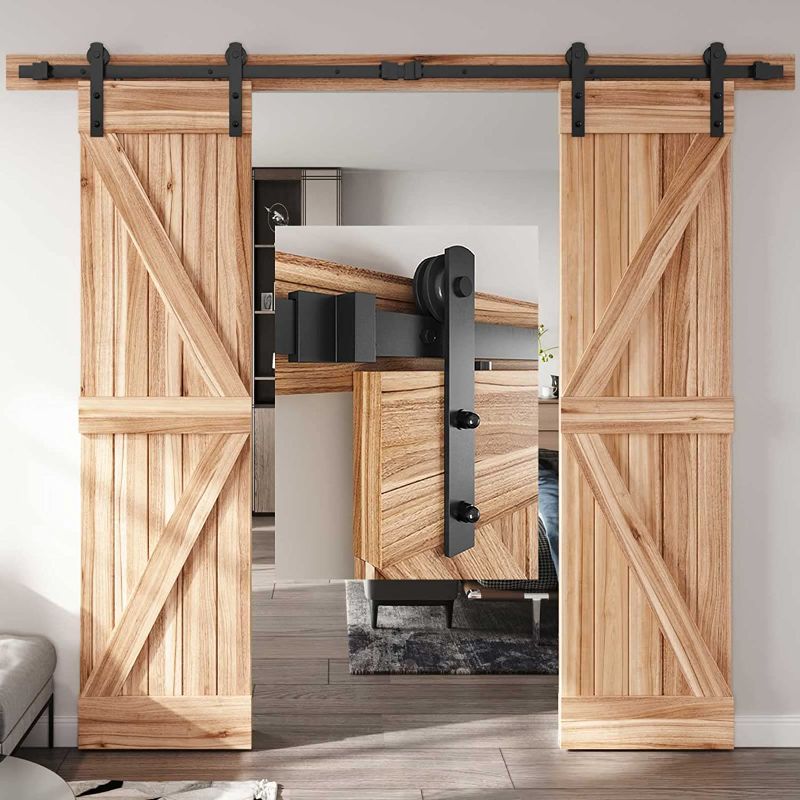 Photo 1 of  8 FT Double Door Sliding Barn Door Hardware Track Kit,Straight Pulley,Heavy Duty,Slide Smoothly Quietly,Easy Install