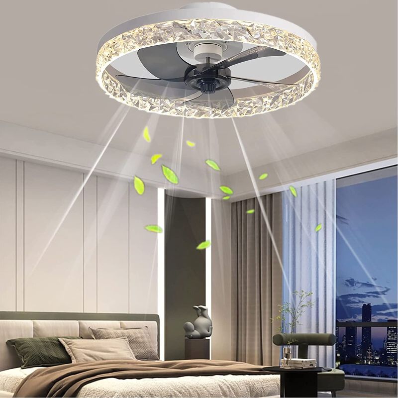 Photo 1 of  Flush Mount Ceiling Fan with Lights, Modern Indoor Low Profile Ceiling Fans with Remote Control, 6 Speeds Reversible Blades and Smart 3 Light Color for Bedroom Living Room Kitchen, White