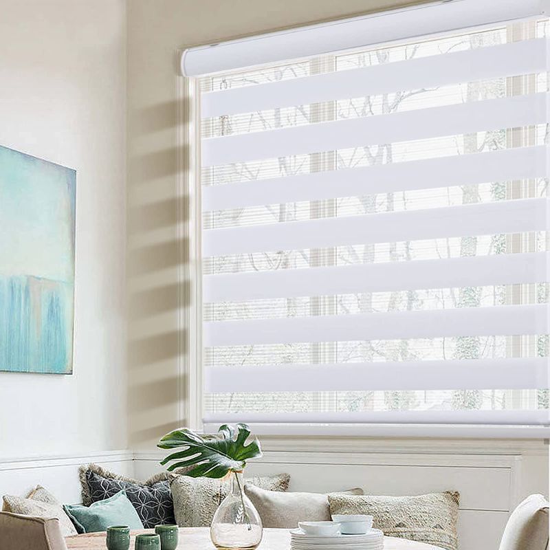 Photo 1 of  Roller Shades Zebra Blinds for Windows Cordless Day and Night Light Filtering Blinds Dual Layer Roller Blinds 40" x 72" White