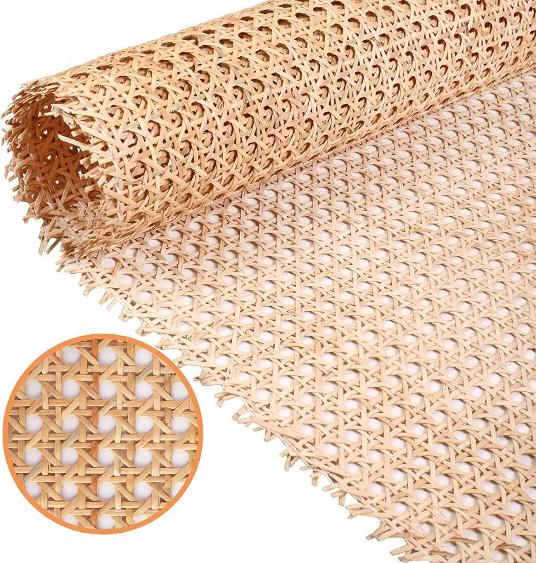 Photo 1 of 24" Width Natural Cane Webbing 5Feet, Rattan Webbing Roll for Caning Projects, Woven Open Mesh Cane for Furniture, Chair, Cabinet, Ceiling, Bed
