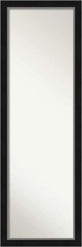 Photo 1 of ***MINOR DAMAGE*** Amanti Art Non-Beveled Door Mirror (51 x 17 in.), Eva Black Silver Narrow Frame - Full Length Mirror, Wall Mirror - Black
