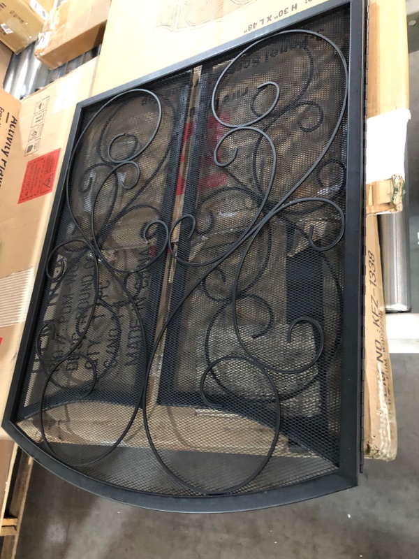 Photo 2 of ***USED*** Fire Beauty Fireplace Screen 3 Panel Wrought Iron Black Metal 48"(L) x30(H) Spark Guard Cover(Black)