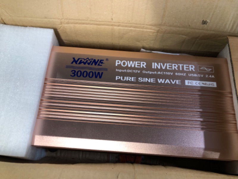 Photo 2 of XWJNE Power Inverter 3000 Watt Pure Sine Wave 12V DC to 110V/120V AC 6000 Watt Peak with Remote Control and LED Display 2x2.4A USB Charging Ports & 3 AC Outlets Dual Cooling Fans Inverter 12V 3000W-Pure Sine