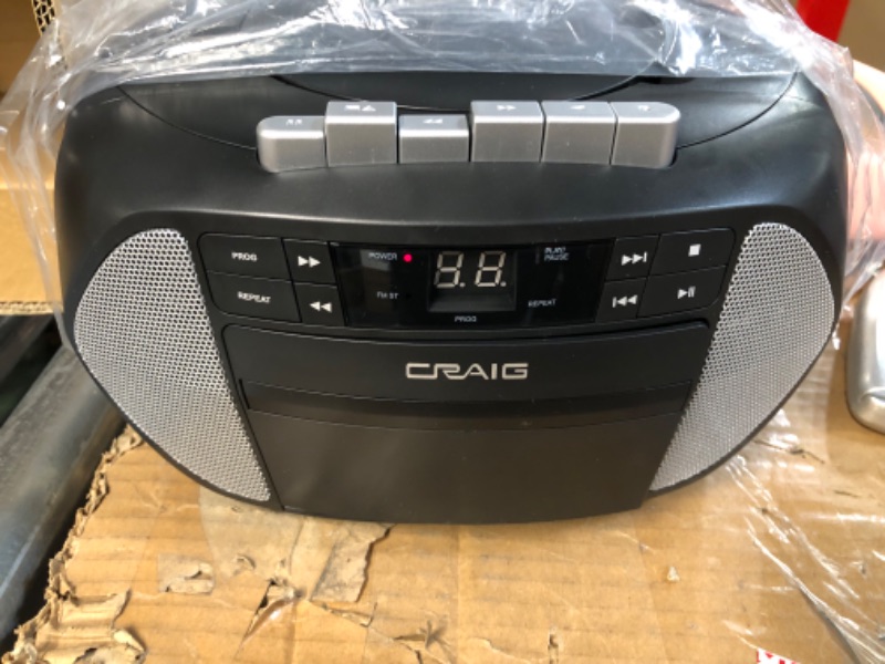 Photo 3 of Craig CD6951 Portable Top-Loading CD Boombox with AM/FM Stereo Radio and Cassette Player/Recorder in Black | 6 Key Cassette Player/Recorder | LED Display |