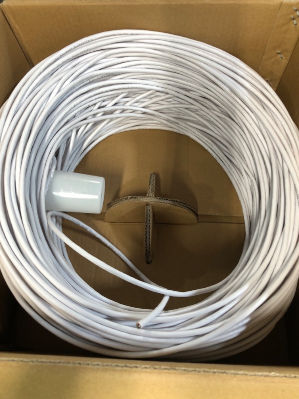 Photo 1 of Monoprice 102333 Cat6 Ethernet Patch Cable - Network Internet Cord - RJ45, Stranded, 550Mhz, UTP, Pure Bare Copper Wire, 24AWG, 100ft, White White 100 Feet Cable