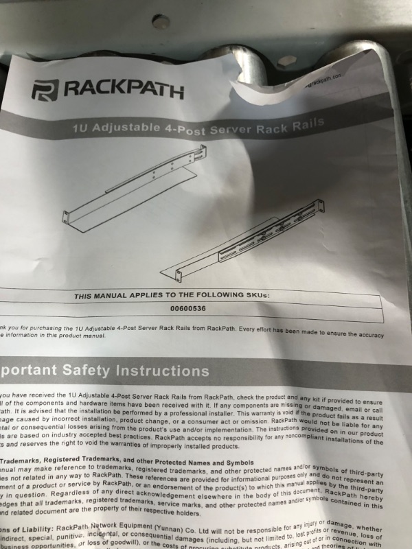 Photo 3 of RackPath 1U 4-Post Server Rack Rail, 20.2-32 Inch Adjustable Depth 