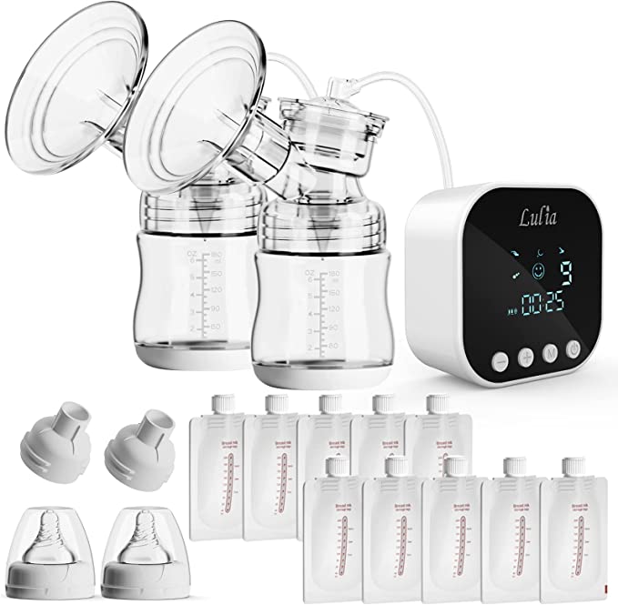 Photo 1 of Double Electric Breast Pump with 10 Breastmilk Storage Bags, 2 Flanges and Milk Extractor, Breastfeeding Pump with 4 Modes, 9 Levels, Portable Breast Pump Strong Suction Power, Quiet, Pain Free
