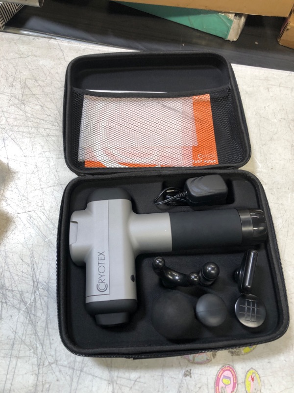 Photo 3 of Cryotex Massage Gun Back and Neck Deep Tissue Handheld Percussion Massager Six Different Heads for Different Muscle Groups 30 Speed Levels (Gray)-