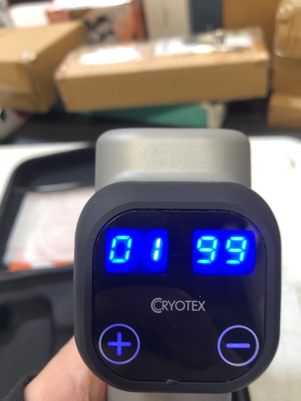 Photo 5 of Cryotex Massage Gun Back and Neck Deep Tissue Handheld Percussion Massager Six Different Heads for Different Muscle Groups 30 Speed Levels (Gray)-