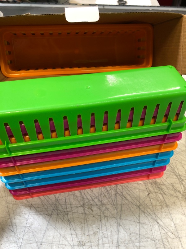 Photo 2 of 12 Pack Small Pencil Holder Tray for Kids Desks, Colored Baskets for Organizing Classroom Supplies, 6 Rainbow Colors (10 In)