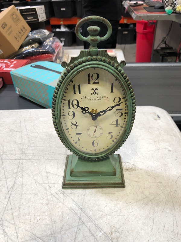 Photo 3 of NIKKY HOME Vintage Table Clock - Battery Operated Rustic Distressed Style - Shabby Chic Home Decor for Fireplace Mantel, Shelf, Desktop, Countertop - Green