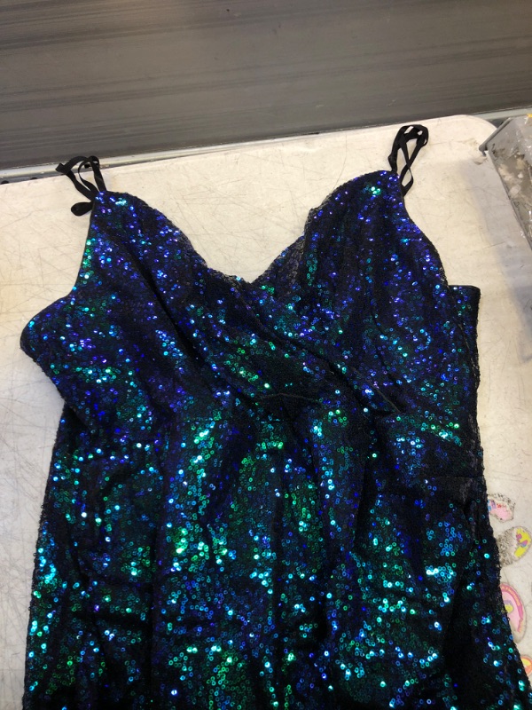 Photo 1 of GRACE KARIN Women's Sexy Sequin Sparkly Glitter Ruched Party Club Dress Spaghetti Straps Wrap V-Neck Bodycon Dress XX-Large Dark Green