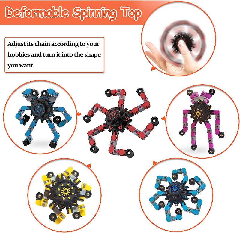 Photo 1 of 12 Pack Funny Sensory Fidget Toys,Deformable Chain DIY Robot Spinners Fingertip Stress Relief Gyro Toy Birthday Gifts Goodie Bag Easter Basket Stuffers Classroom Prizes Party Favors for Kids Adults
