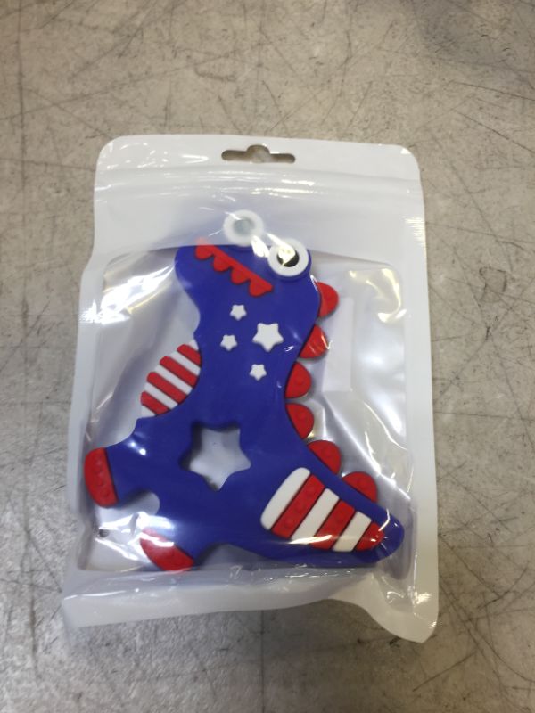 Photo 2 of 4th Of July Silicone Baby Teething Toys For Babies 6-12 Months, Red White & Blue Dinosaur Baby Teether Toy Teething Pain Relief Baby Chew Toy 3 Months, Infant Toys For Boys Girls 4th Of July Gifts
