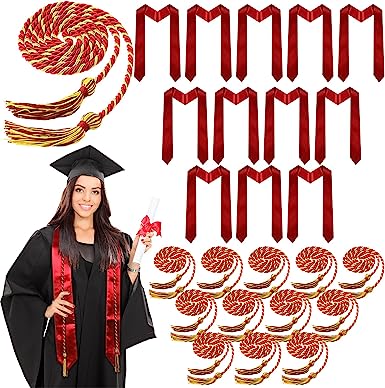 Photo 1 of 24 Pcs Graduation Stole and Graduation Cords with Tassel Plain Satin Graduation Sash Honors Cords for Graduation Adult
