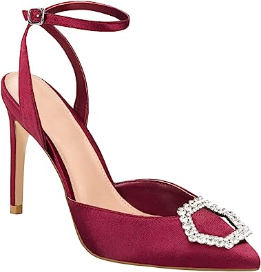 Photo 1 of 9.5---Guayonng Womens Rhinestone Heels Dress Shoes High Stiletto Heel Ankle Strap Buckle Sexy Wedding Party Pumps
