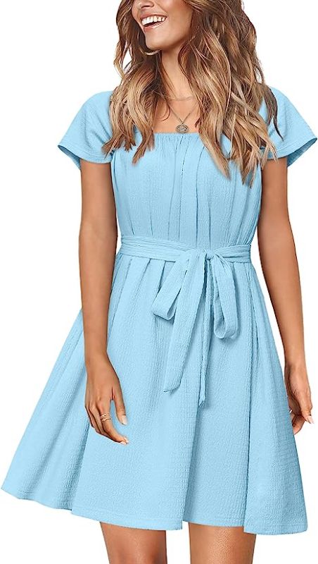 Photo 1 of xl--SAMPEEL Women's Square Neck Puff Sleeve Dress Mini A-Line Summer Dresses
