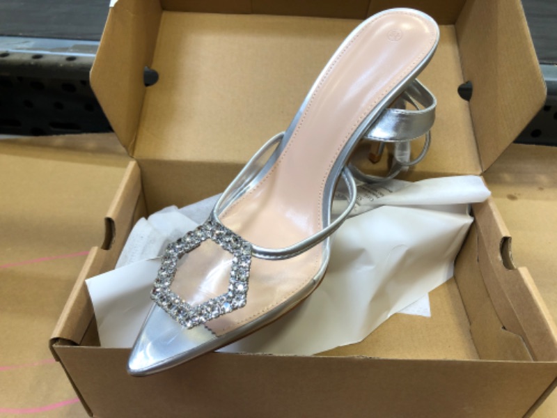 Photo 1 of 9.5--Guayonng Womens Rhinestone Heels Dress Shoes High Stiletto Heel Ankle Strap Buckle Sexy Wedding Party Pumps
