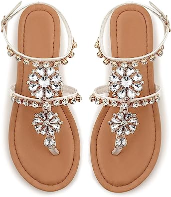 Photo 1 of 5---MUSSHOE Sandals for Women Dressy Summer Rhinestone Sandals for Women Sliver
