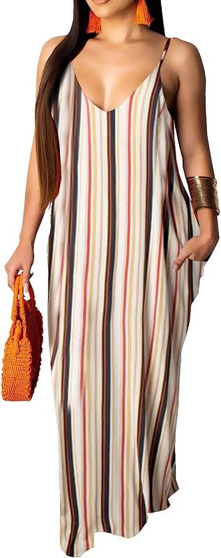 Photo 1 of xxl---HOBIBEAR Maxi Dress for Women - Sexy Summer Sleeveless Spaghetti Strap Long Maxi Dresses wiht Pockets
