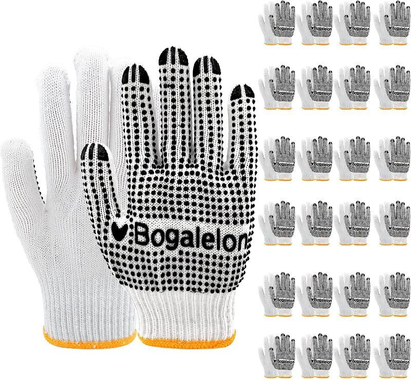 Photo 1 of Bogalelon Cotton Work Gloves,24Pairs, Latex Dot Coating, With Grip, Wear-resistant And Breathable, Suitable for Mechanical Industrial Warehouse Gardening Construction Men and Women, Black Dot, M Size