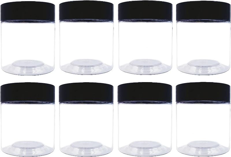 Photo 1 of 4oz Plastic Jars with Lids,8 Labels,Refillable Empty Round Containers,Pack of 8, Perfect for Cosmetic,Kitchen,Body Scrubs,Lotion,Personal Care Products and more