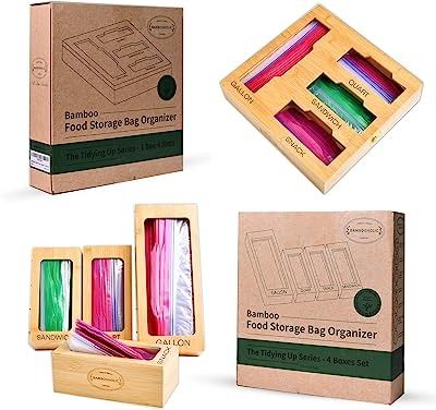 Photo 1 of 
Photo 2 of Bambooholic Bamboo Food Storage Bag Organizer, Ziplock Bag Organizer for Kitchen Organization, Kitchen Gadgets, Pantry Storage Containers for Gallon Quart Sandwich Snack Size Bags (Option B: 4 Boxes Set) https://a.co/d/fkSvuxv1/2
Bambooholic B