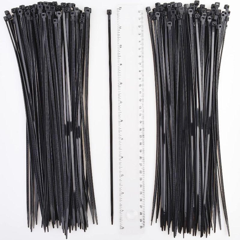Photo 1 of Zip Ties 12 inch for Cable Management - 200 pack Black Cable Ties 12 inch for Cord Management - 12 inch Zip Ties Heavy Duty for Wire Management
