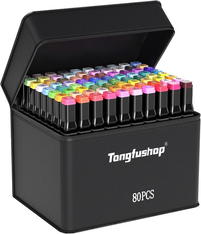 Photo 1 of Tongfushop Alcohol Markers, 80 Drawing Markers Set Fiber Tip for Artist Adults Colored Markers, Base + Handbag + Exquisite Paper Box Packaging Design with Great Gift
