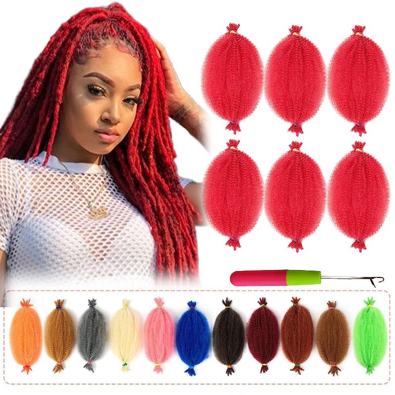 Photo 1 of BATISI Red Wrapping Hair for Soft Locs 12 Inch, 6 Packs Springy Afro Twist Hair for Braiding, Pre Fluffed Spring Twist Hair Short, Pre Separated Kinky Twist Braiding Marley Hair
