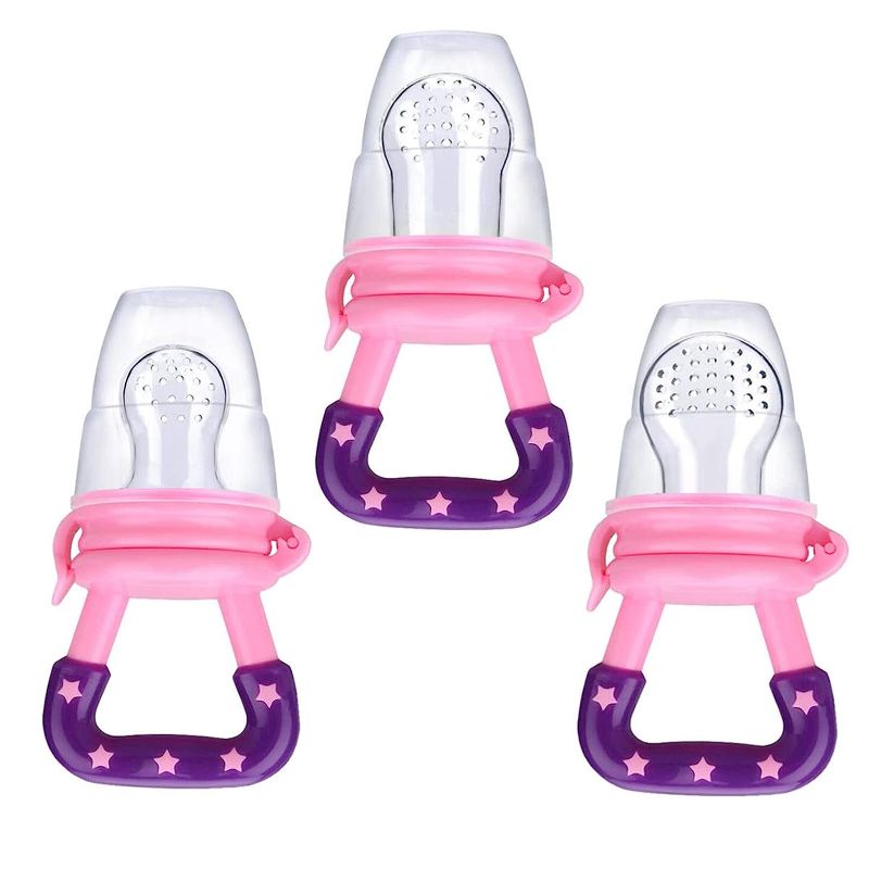 Photo 1 of 3 Pack Baby Food Feeder Fruit Food Silicone Nipple Teething Toy Reusable Aching Gums Pacifier,Pink
