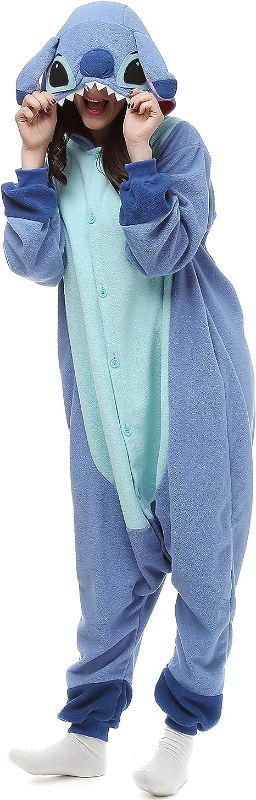 Photo 1 of  Blue Stitch Onesie Costume for Women Men Adult Halloween Christmas Party Pajamas Sleepwear