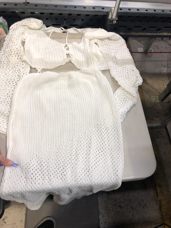 Photo 1 of 2 pcs white mesh netting size large swimsuit cover 