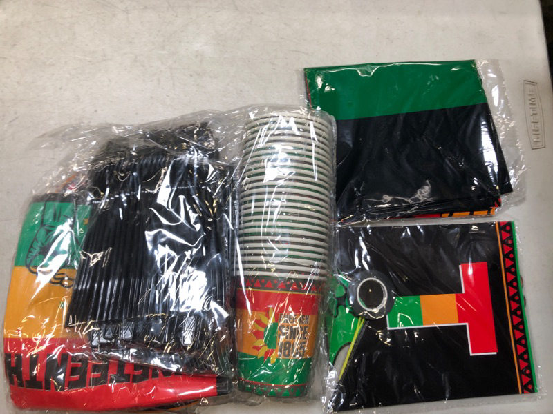 Photo 1 of durony 177 Pieces Juneteenth Decorations Party Supplies Tableware Set Including Happy Juneteenth Banner Plates Cups Napkins Knives Spoons Forks Tablecloth Serves 25, for Freedom Day Party Supplies 177 Juneteenth
