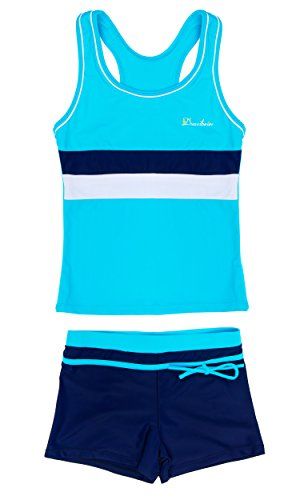 Photo 1 of KABETY Little Girls Summer Two Piece Boyshort Fashion Tankini Swimsuit Blue 14-15 Years