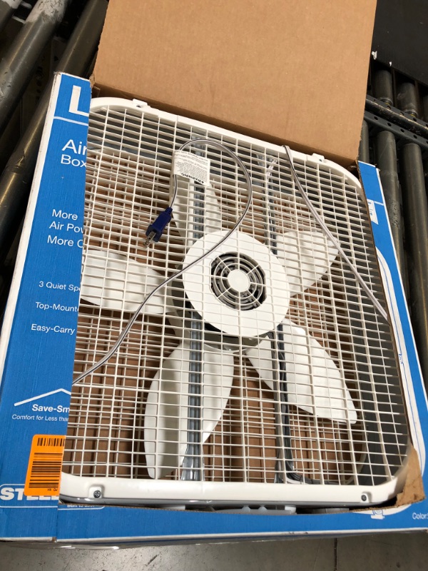 Photo 2 of 20 in. 3 Speeds Box Fan in White with Save-Smart Technology for Energy Efficiency, Carry Handle
