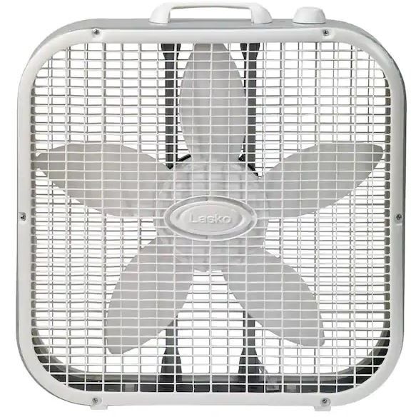 Photo 1 of 20 in. 3 Speeds Box Fan in White with Save-Smart Technology for Energy Efficiency, Carry Handle

