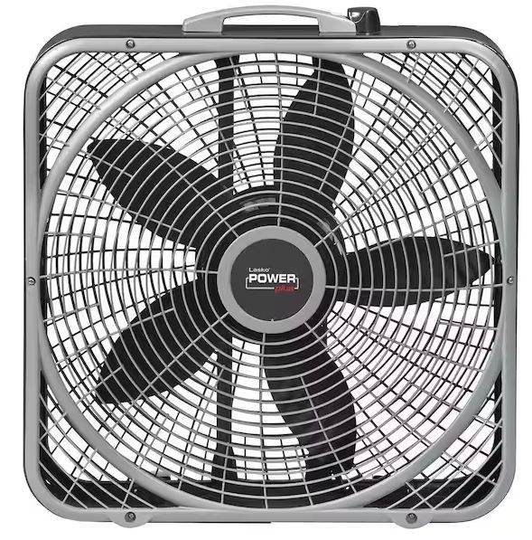 Photo 1 of 20 in. 3 Speeds Box Fan in Gray with Weather-Shield Design for Window Use, Energy Efficent, Carry Handle, Steel Body
